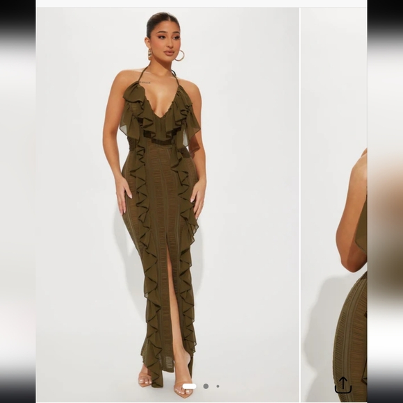 Fashion Nova Dresses & Skirts - Fashion Nova Olive Backless Ruffle Dress Sz S New